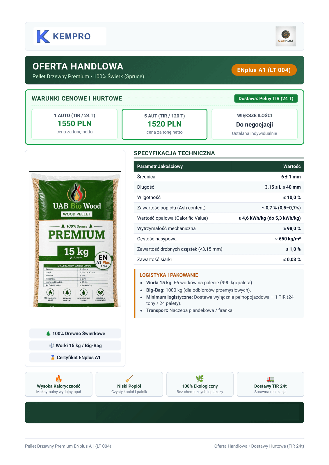 PELLET DRZEWNY ENplus® A1 – PREMIUM